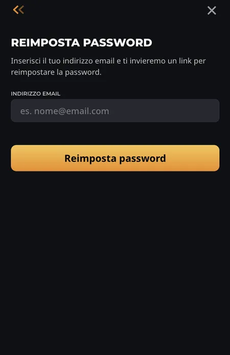 Form di reset password Instant Casino